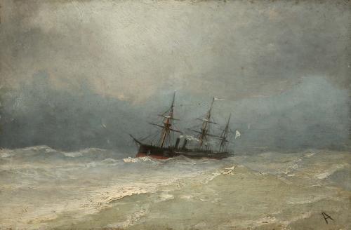 Ivan Aivazovsky 'Seascape with a steamship'