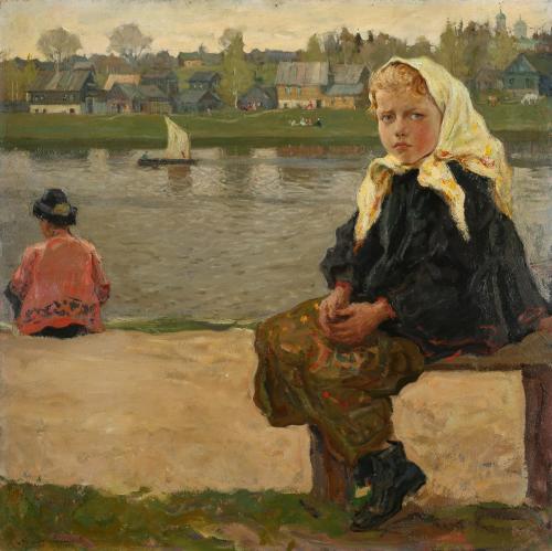 Arnold Lakhovsky 'Girl against  the background of a river'