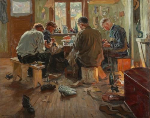 Arnold Lakhovsky 'In a shoe-repair shop'